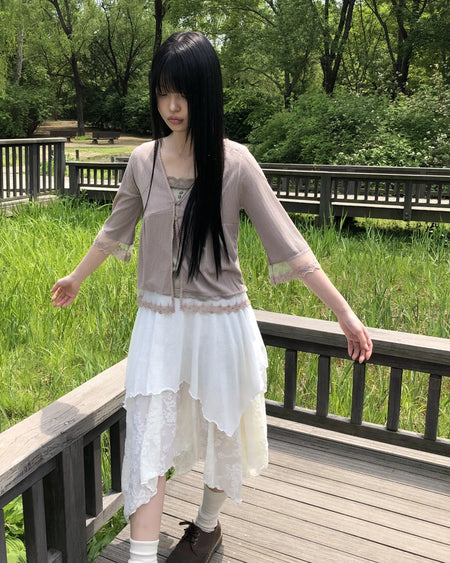 Lace shibori cardigan