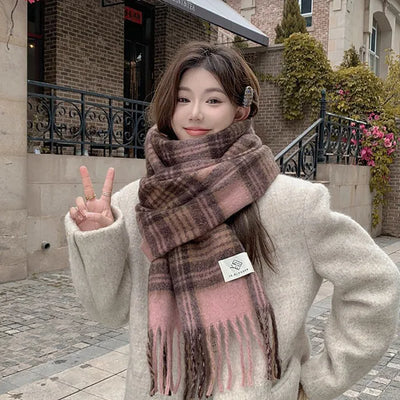 Mohair check knit classic scarf