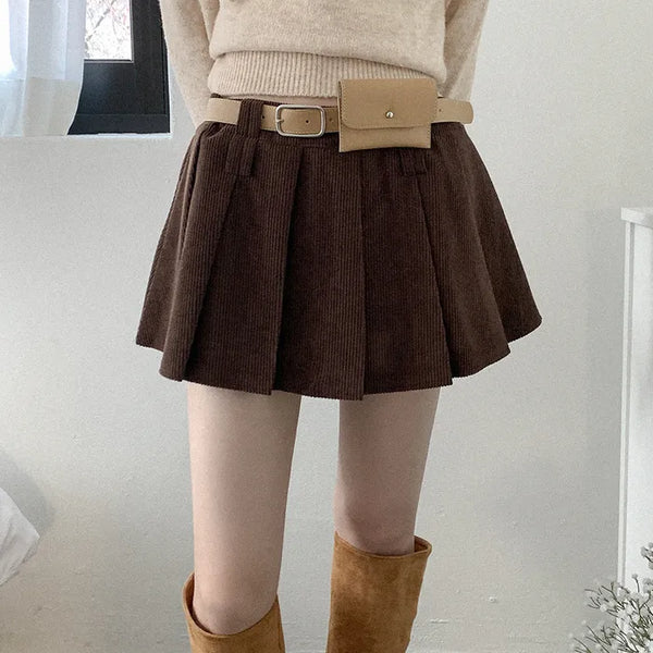 Corduroy pleated mini skirt