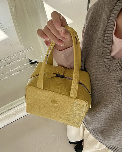 Square leather button tote bag