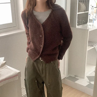 Boucle V-neck knit cardigan