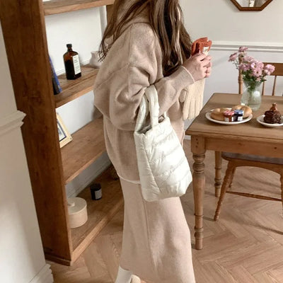 [Set] Knit Hooded Parka + Knit Long Skirt