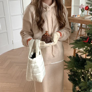 [Set] Knit Hooded Parka + Knit Long Skirt