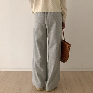 Lace frill elastic waist pants