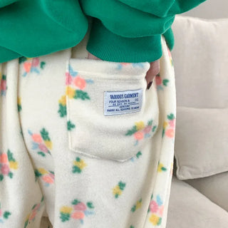 Fleece Flower Elastic Waist Pants