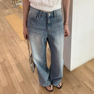 Spun cotton wide denim pants