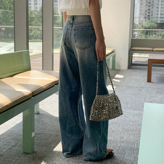 Spun cotton wide denim pants