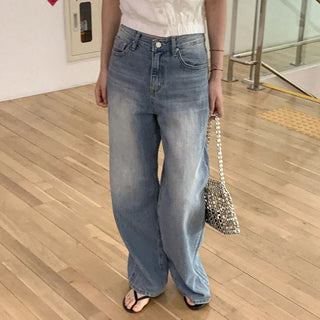 Spun cotton wide denim pants