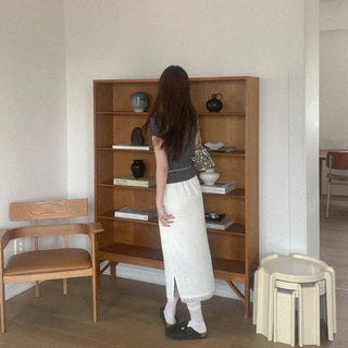 Checked embossed long skirt
