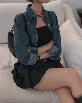Denim roll-up shirt blouse