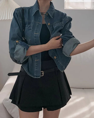 Denim roll-up shirt blouse