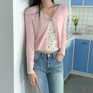 V-neck ribbed cropped cardigan