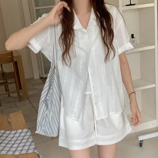 Eyelet punched cotton shirt