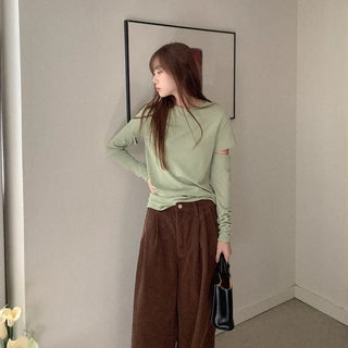 Sleeve-slit long-sleeved T-shirt