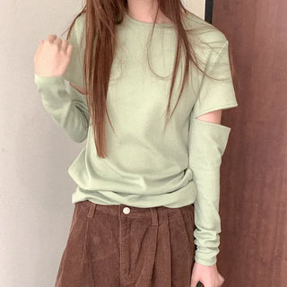 Sleeve-slit long-sleeved T-shirt