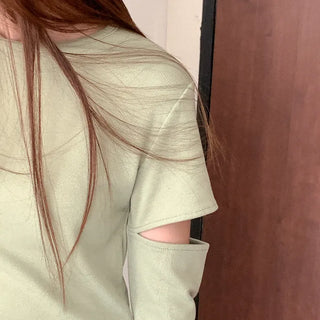 Sleeve-slit long-sleeved T-shirt