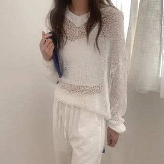 Net Loose Fit V-Neck Knit