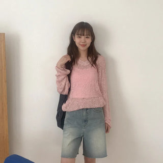 Net Loose Fit V-Neck Knit