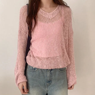 Net Loose Fit V-Neck Knit