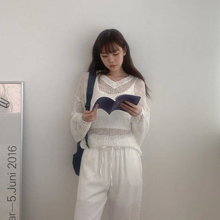 Net Loose Fit V-Neck Knit