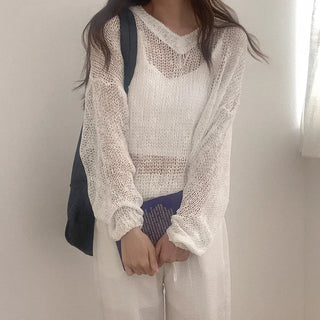 Net Loose Fit V-Neck Knit