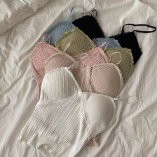 [With built-in cups] Inner lace ribbed camisole with built-in cups