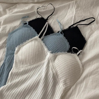 [With built-in cups] Inner lace ribbed camisole with built-in cups