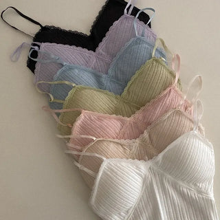 [With built-in cups] Inner lace ribbed camisole with built-in cups