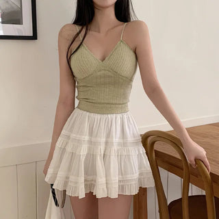 [With built-in cups] Inner lace ribbed camisole with built-in cups