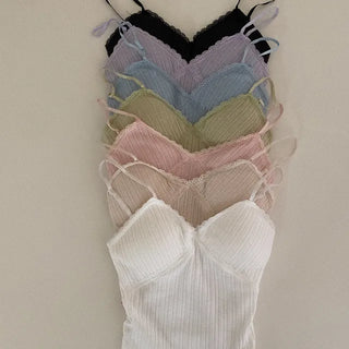 [With built-in cups] Inner lace ribbed camisole with built-in cups