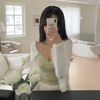 [With built-in cups] Inner lace ribbed camisole with built-in cups
