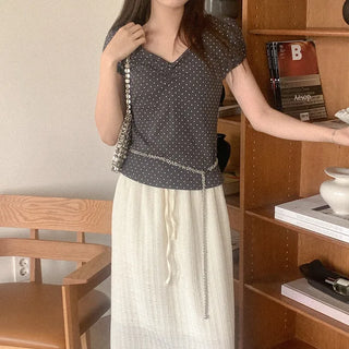 Dot Shirring Short-Sleeve T-Shirt