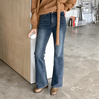 Fleece-lined bootcut denim pants