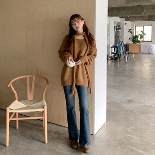 Fleece-lined bootcut denim pants