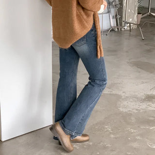 Fleece-lined bootcut denim pants
