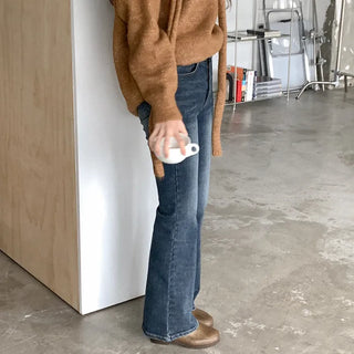 Fleece-lined bootcut denim pants