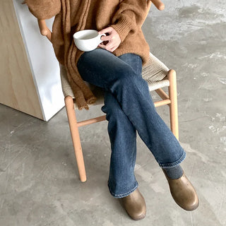 Fleece-lined bootcut denim pants