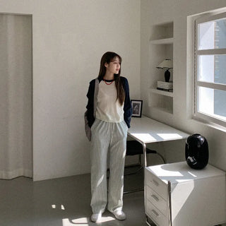 Striped elastic waist pants