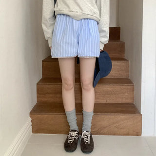 Striped elastic waist shorts