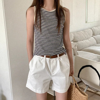 Striped boat neck sleeveless top