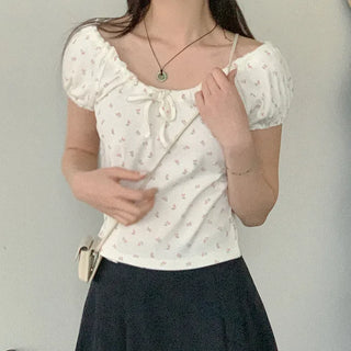 Cotton Flower Ribbon T-shirt