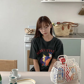 Washed print short-sleeved T-shirt