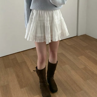 [Pants lining] Band frill mini high-waist skirt