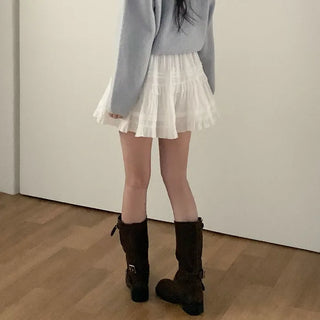 [Pants lining] Band frill mini high-waist skirt
