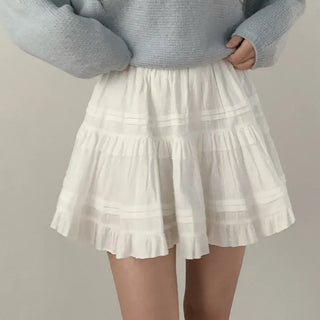 [Pants lining] Band frill mini high-waist skirt