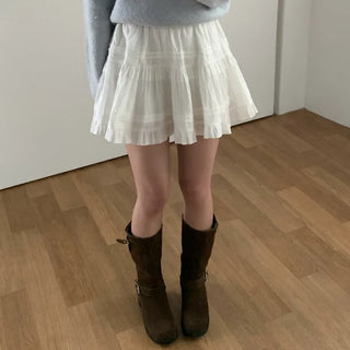 [Pants lining] Band frill mini high-waist skirt