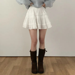 [Pants lining] Band frill mini high-waist skirt