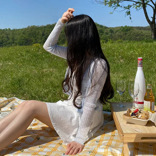 [Lined] Bustier Sleeveless Mini White Cotton Flare Dress