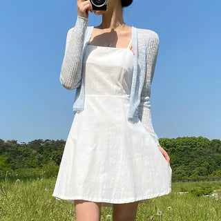 [Lined] Bustier Sleeveless Mini White Cotton Flare Dress
