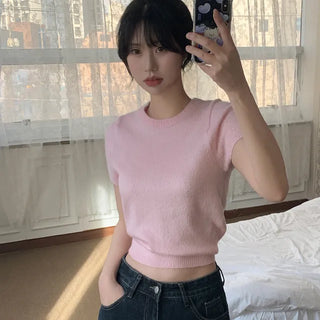 Semi-Clothed Puff Short-Sleeve Knit